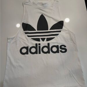 Adidas Classic White Muscle Tank with Black Emblem